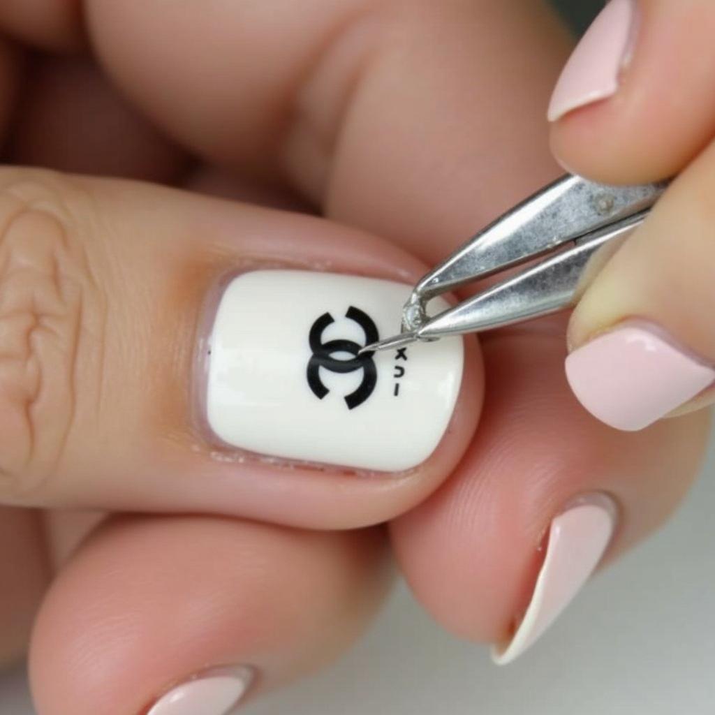 Applying Chanel Nail Decals