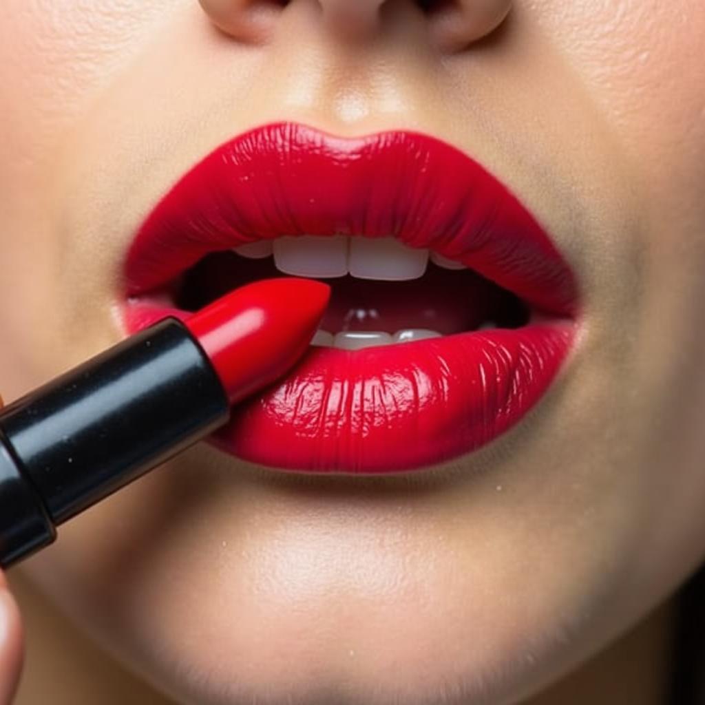 Perfect Application of Crimson Lipstick