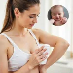 A woman applying deodorant, with an inset image of a baby.