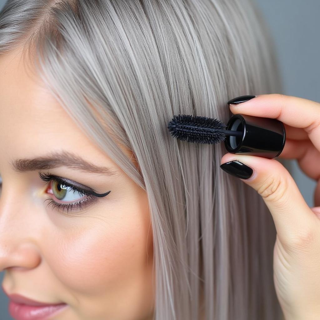 Applying Hair Color Mascara for Gray Coverage