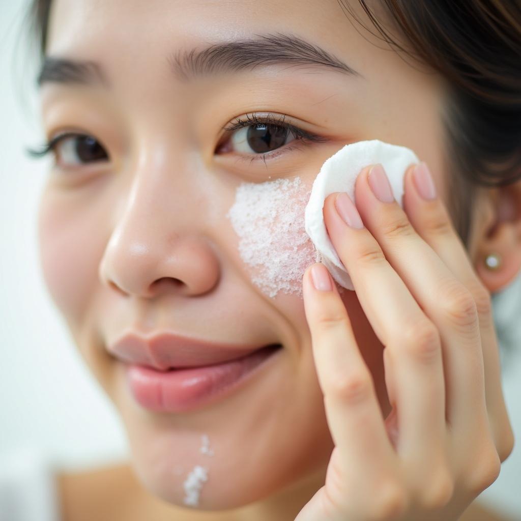 Applying Korean Chemical Exfoliator with a Cotton Pad