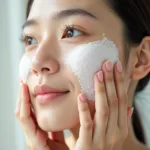 Applying Korean Exfoliator to Face