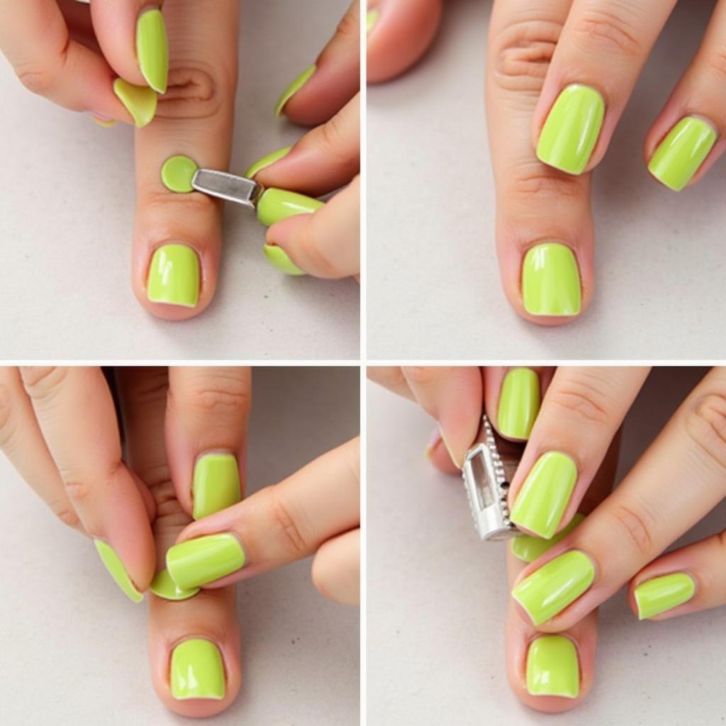 Applying Lime Green Press On Nails