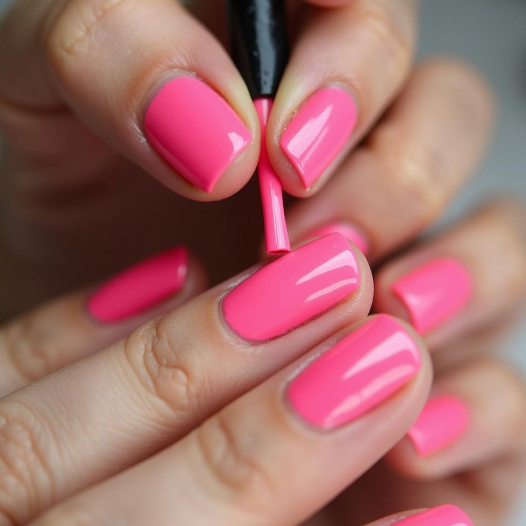 Applying neon nail polish for a perfect finish