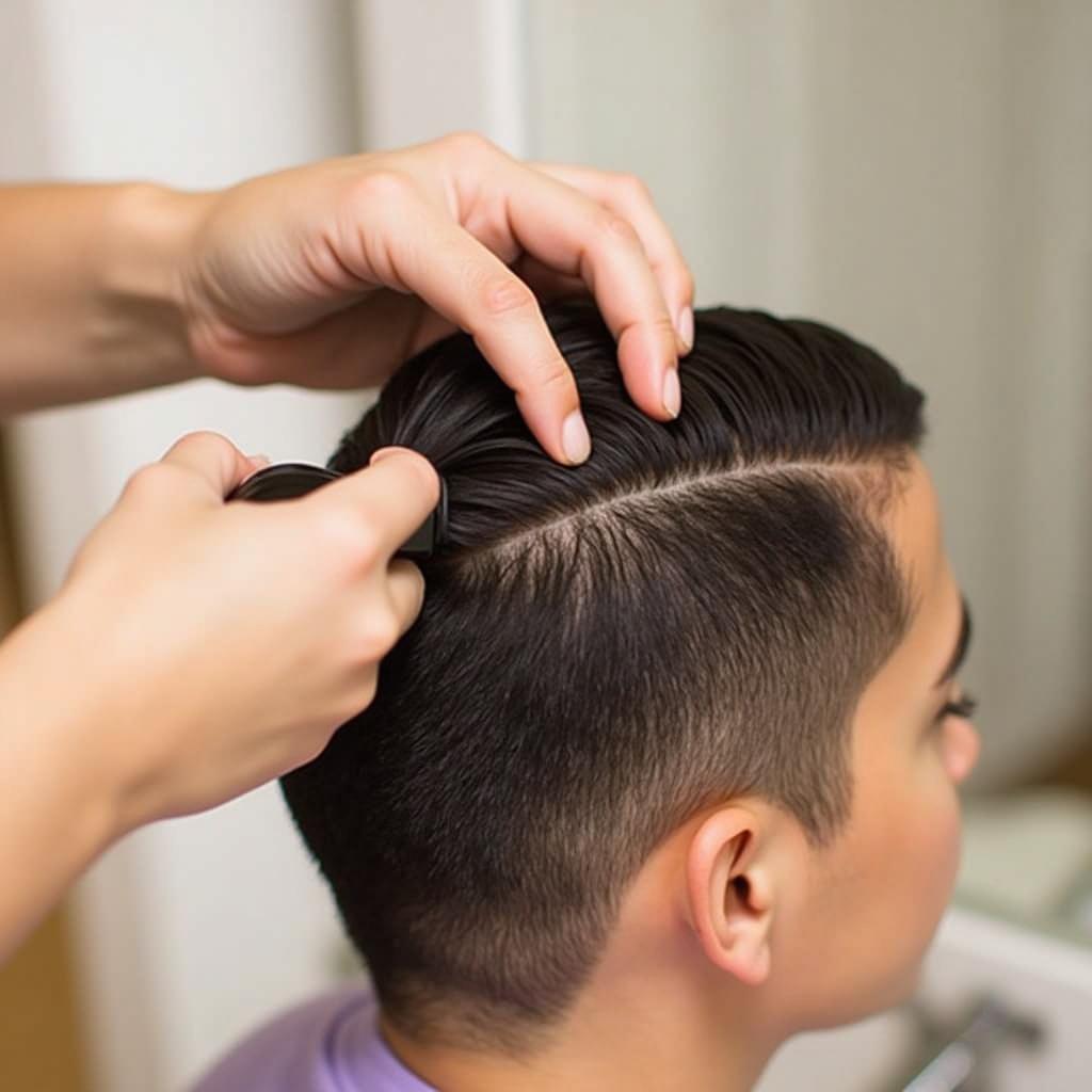 Applying Root Revive Hair Growth Oil to scalp.