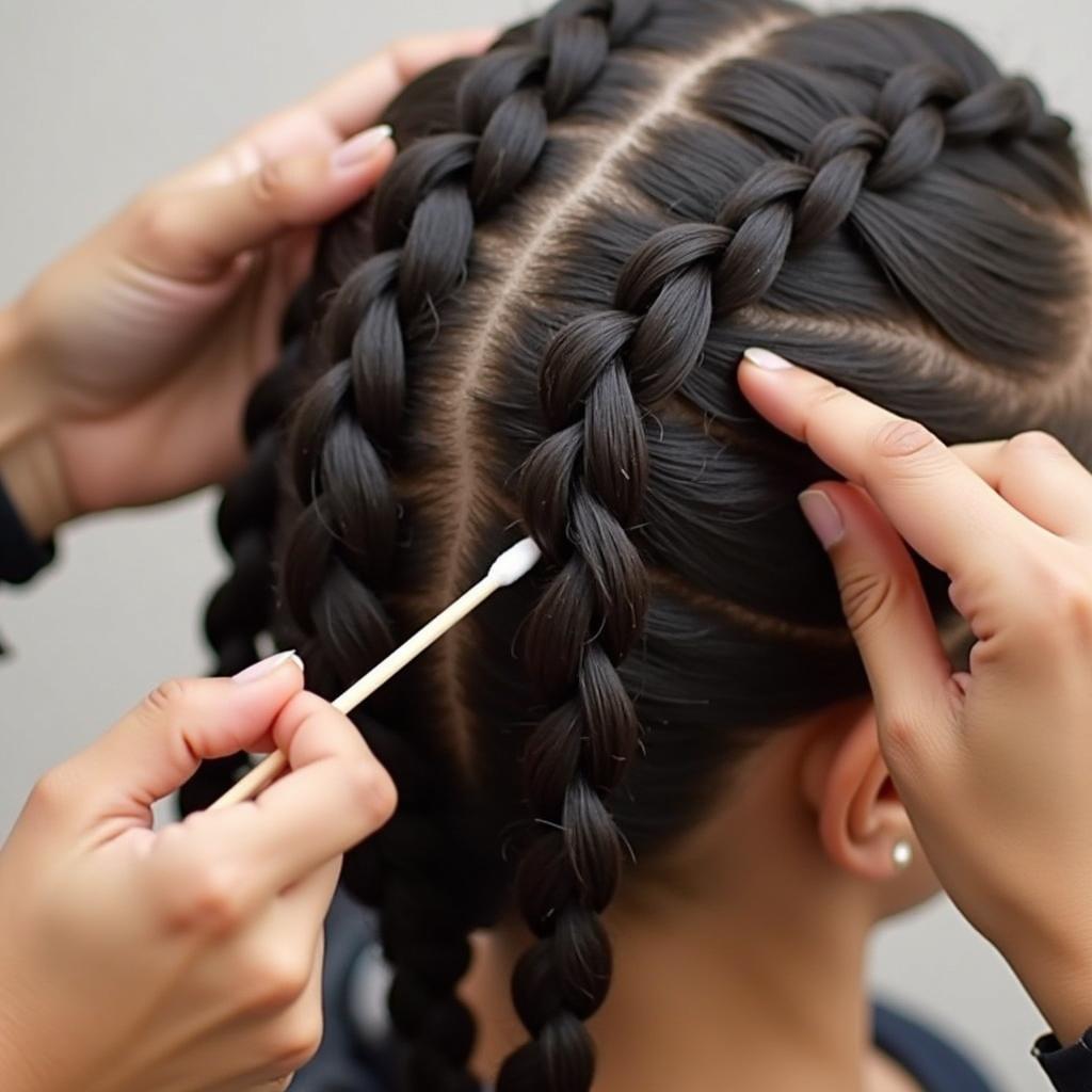 Applying scalp oil to braids