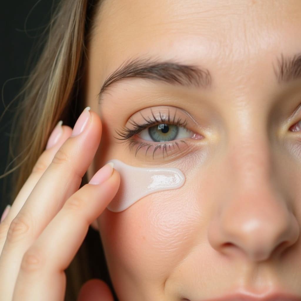 Applying sunscreen carefully around the eye area