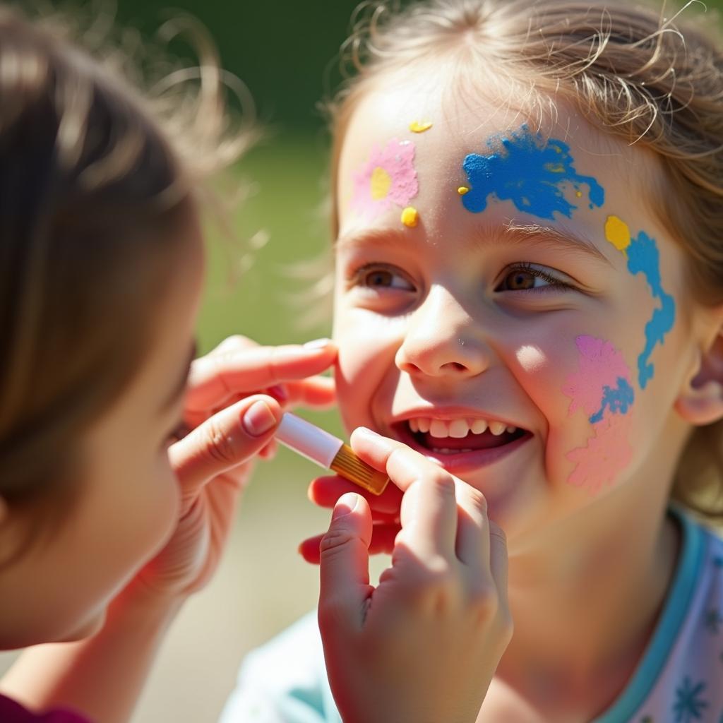 Applying Sunscreen Paint to a Child's Face