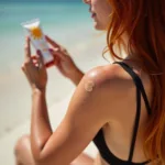 Applying sunscreen to redhead skin