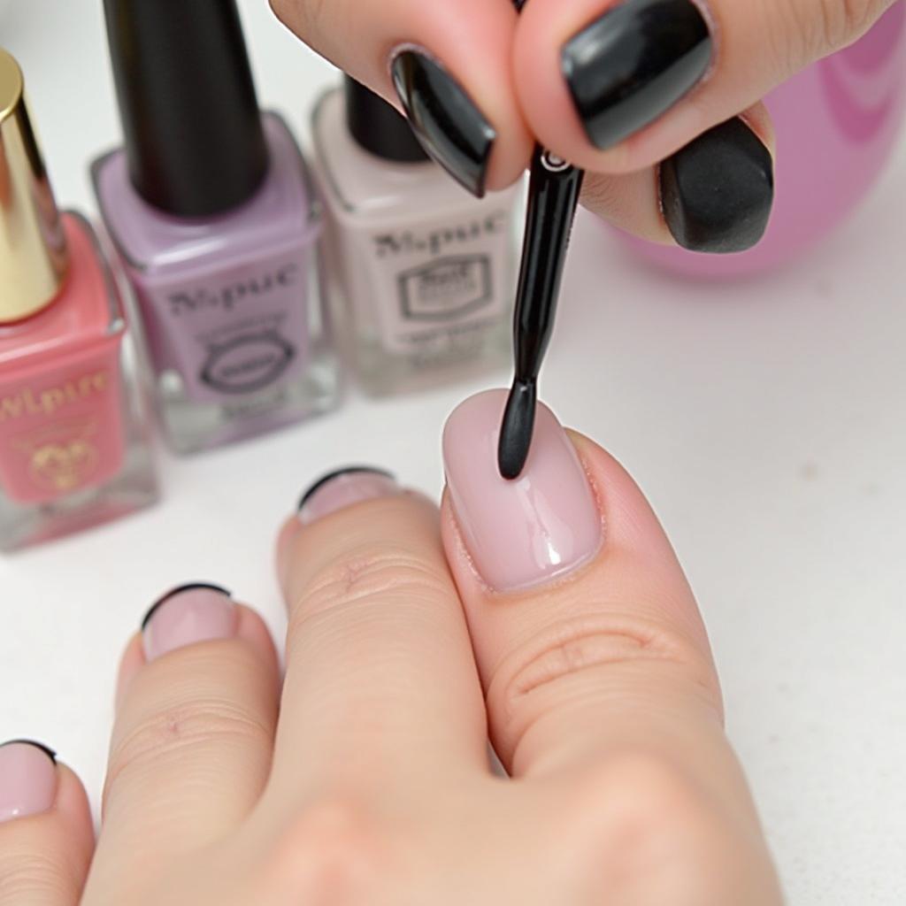 Applying thin coats of gel polish on nails