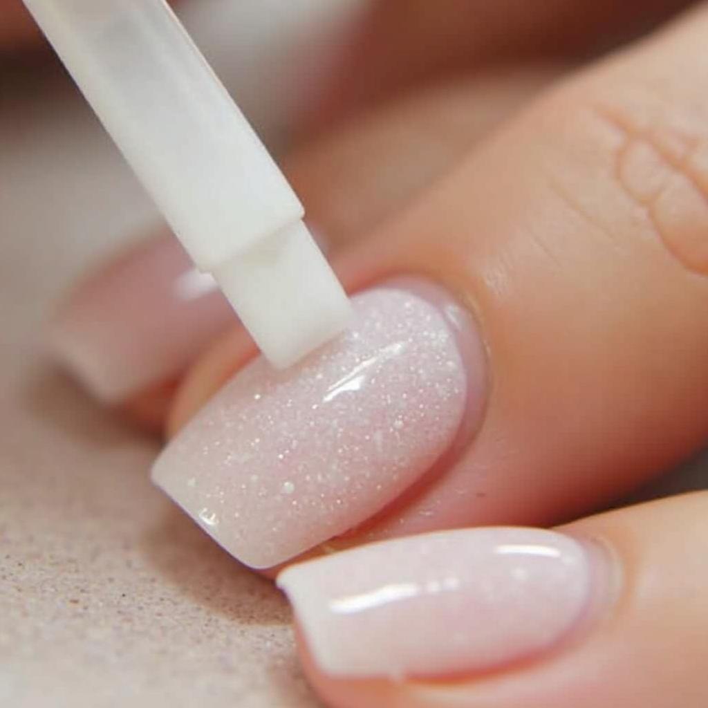 Applying White Sparkle Gel Polish