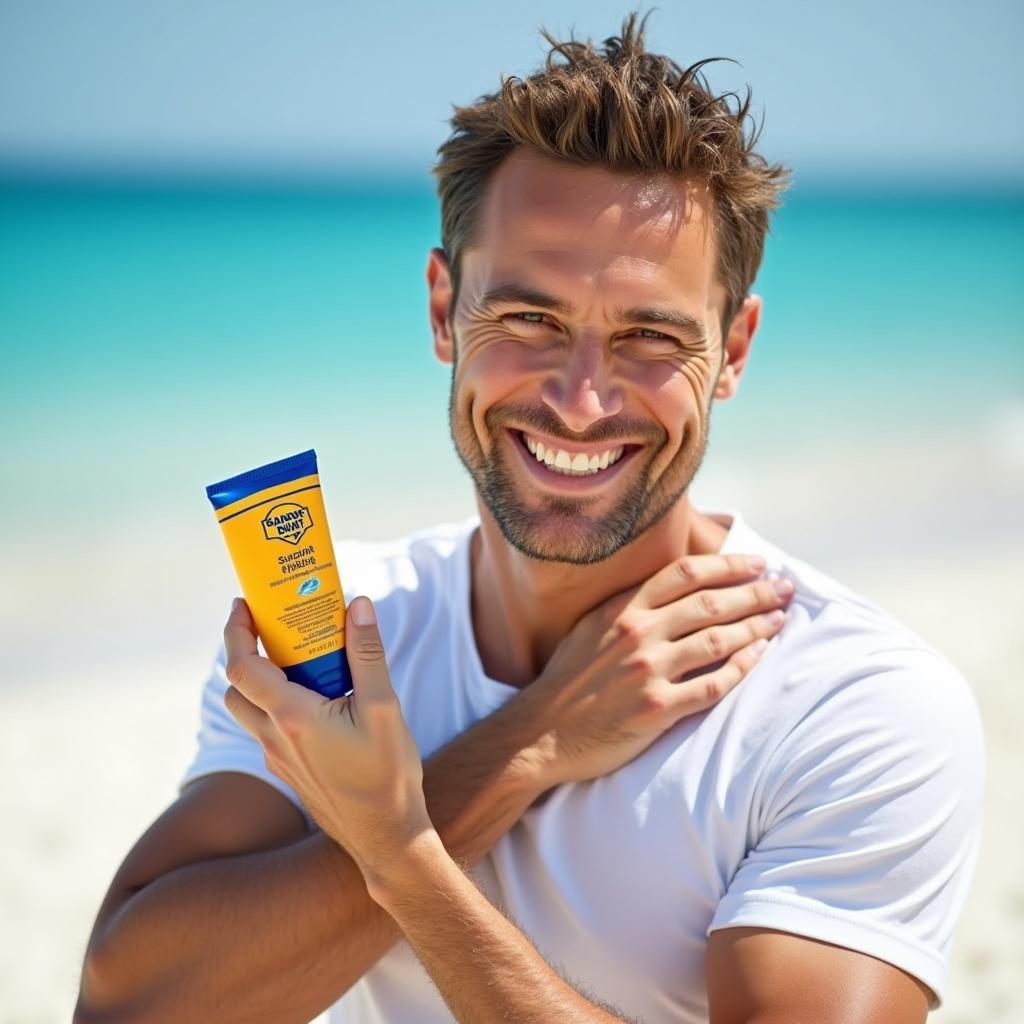 Man Applying Banana Boat Sunscreen