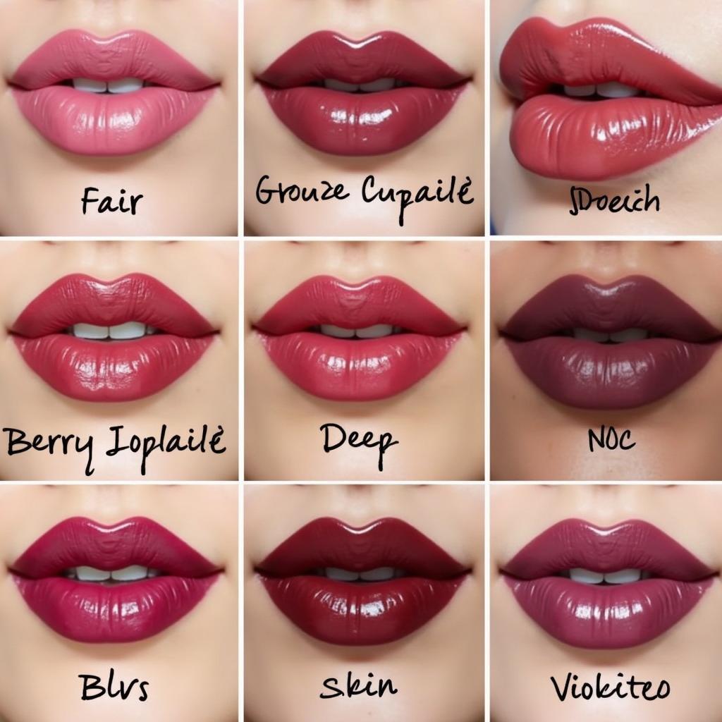 Berry lipstick swatches on different skin tones