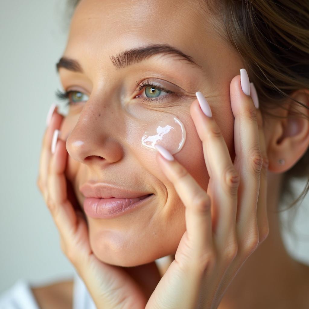 A woman applying bio serum intensive treatment to her face