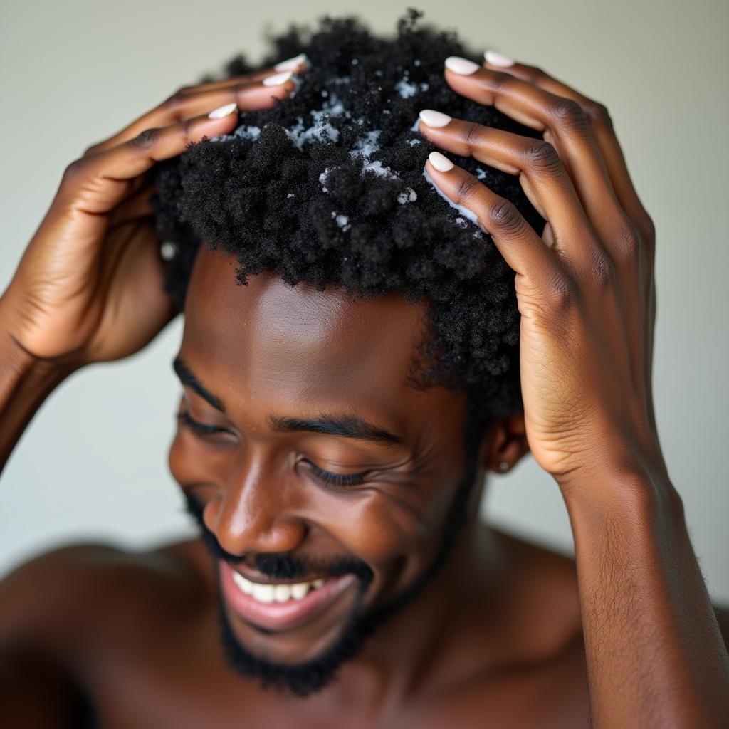 Applying Conditioner to Black Male Hair