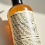 Close-up of the ingredients list on a black owned body wash bottle.