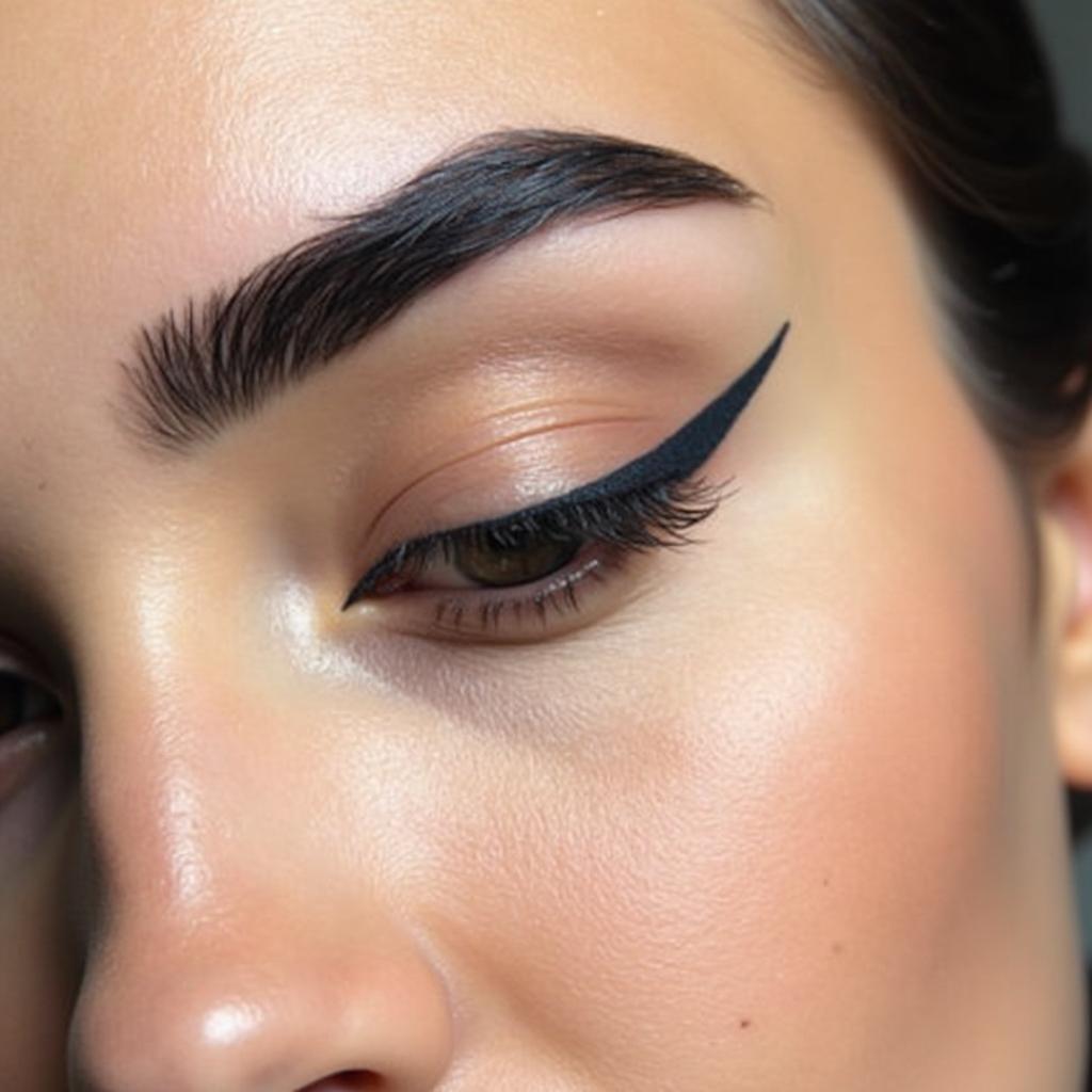 Close-up of perfectly shaped and tinted black eyebrows