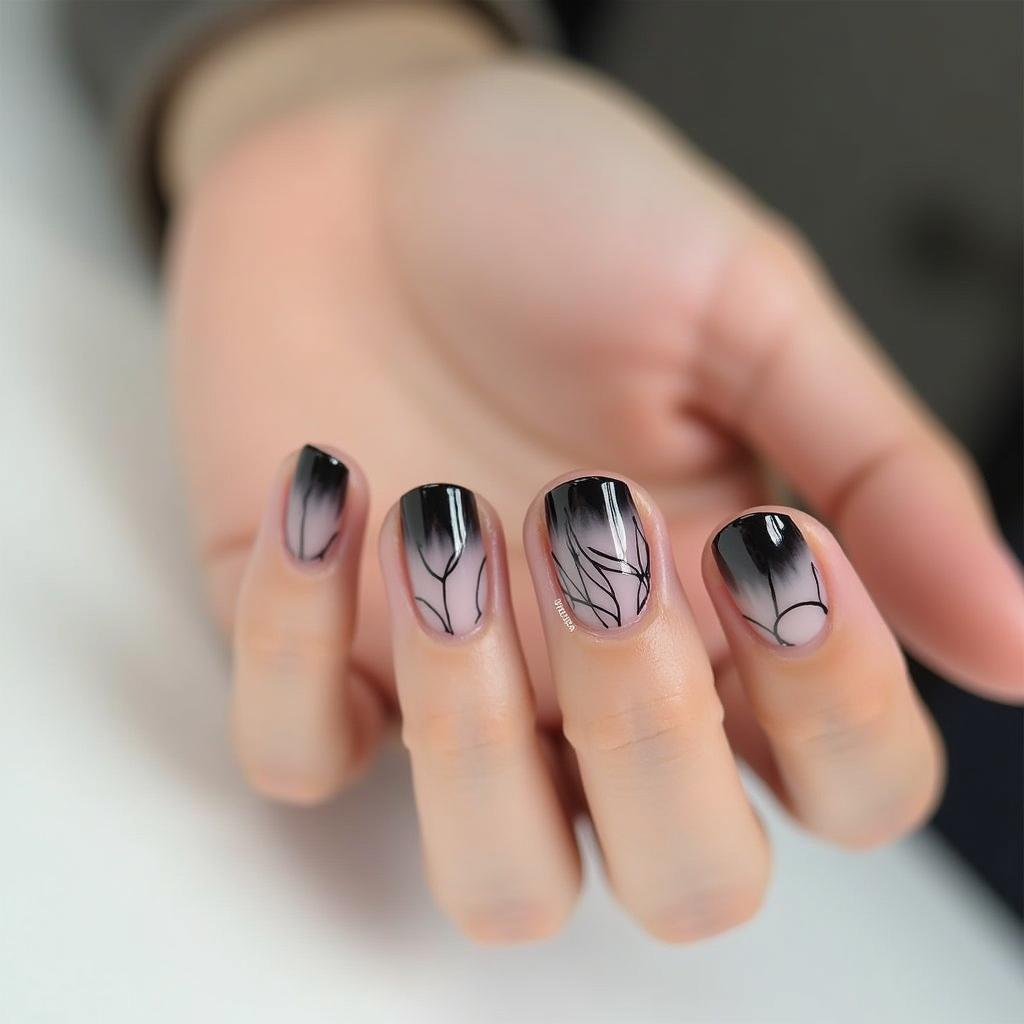 Black and White Minimalist Line Art Nails