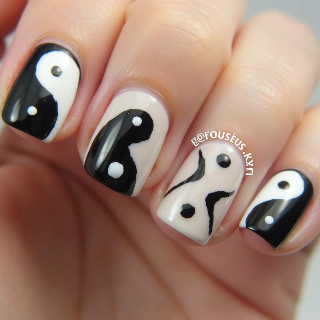 Black and White Yin Yang Nail Design