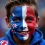 Blue and Red Face Paint for Sports Fans