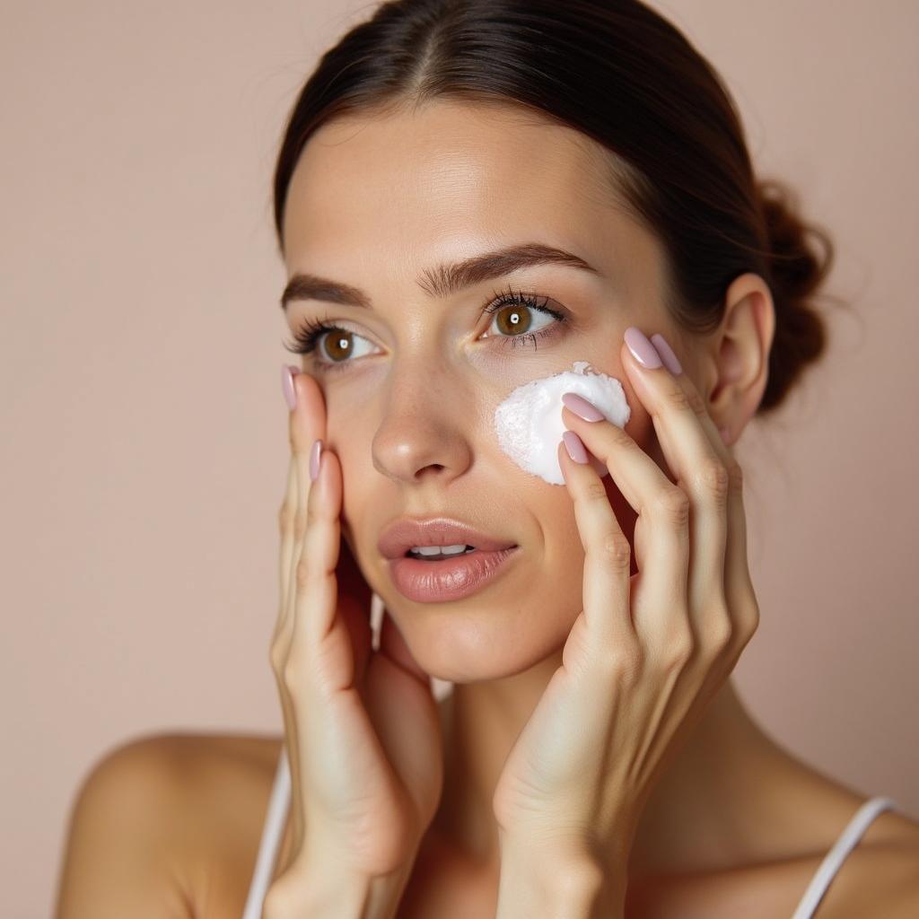 Woman applying blur cream