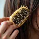 Boar bristle brush being used on greasy hair