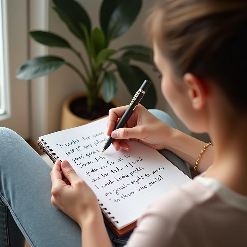 Woman Writing Body Positive Affirmations