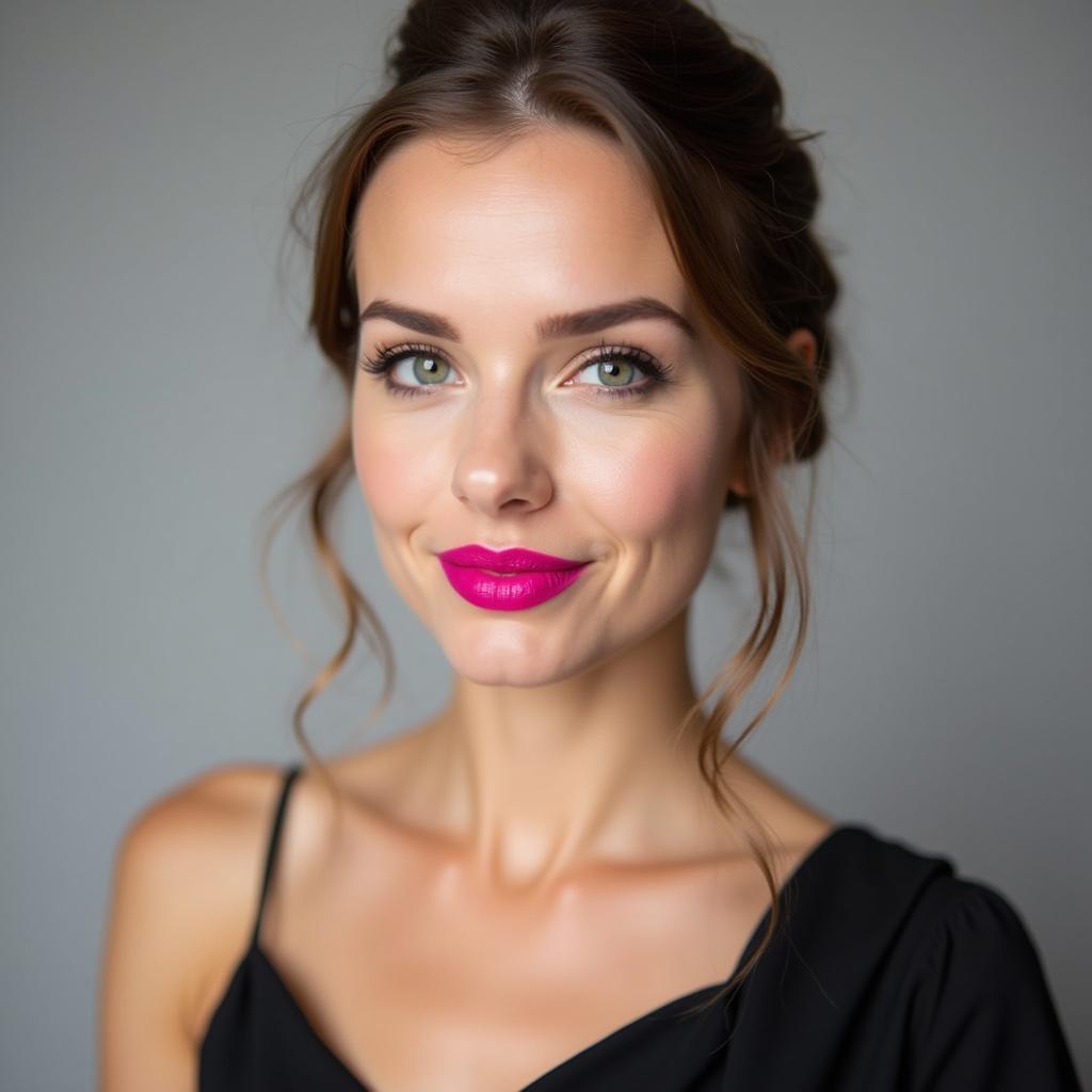 Bold Pink Lipstick with a Black Dress