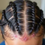 Close-up of bumps on scalp from braids