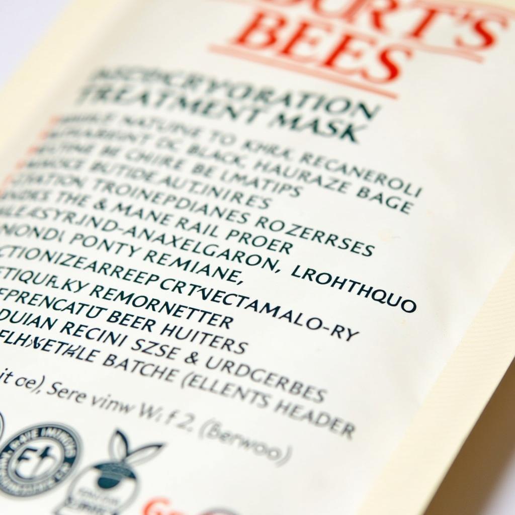 Ingredients of the Burt's Bees Intense Hydration Treatment Mask