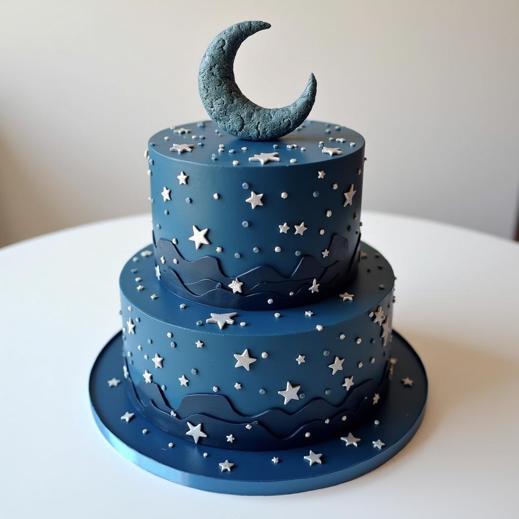 Cancer Zodiac Cake with Moon and Stars Decoration