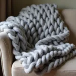 Grey Wool Chunky Knit Blanket