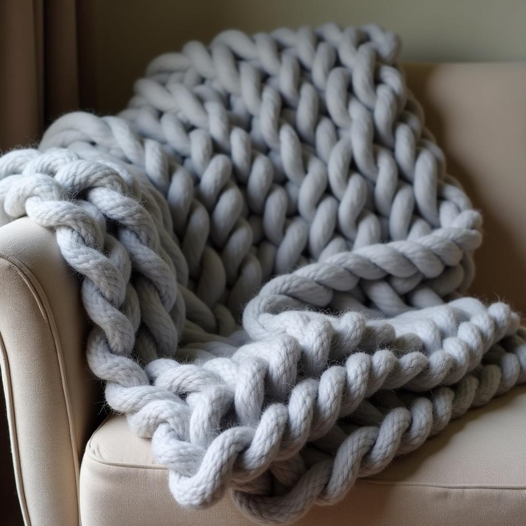 Grey Wool Chunky Knit Blanket