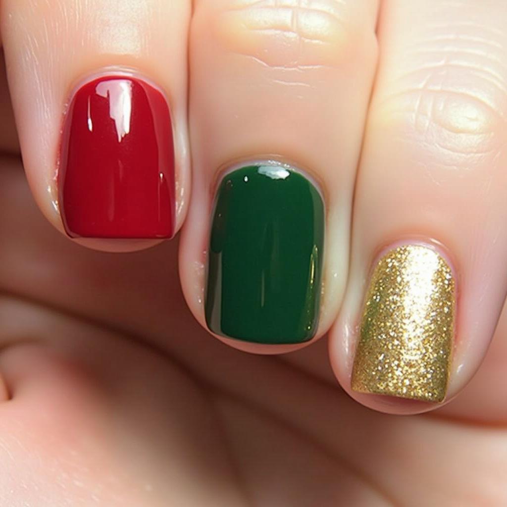 Classic Christmas Nail Polish: Red, Green, and Gold