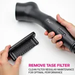 Cleaning the filter of a high velocity hair dryer