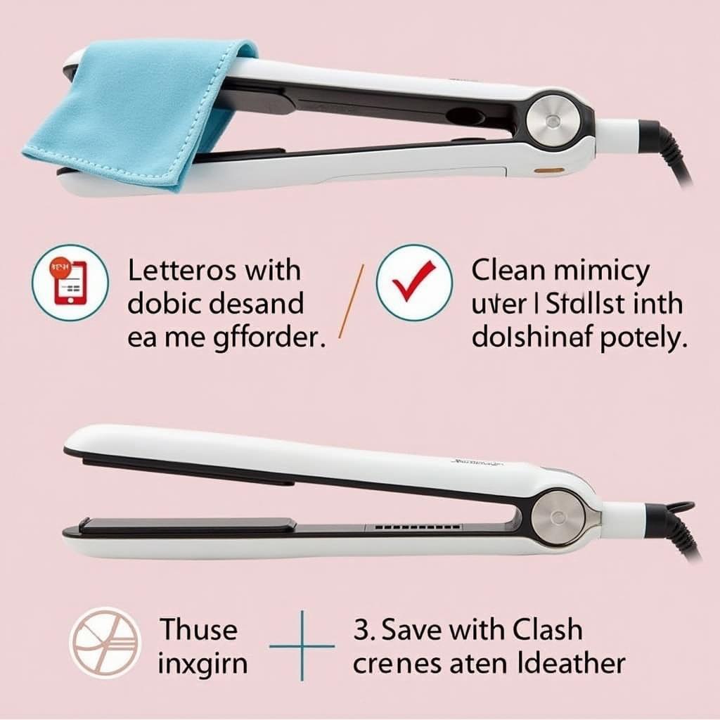 Cleaning a nano ceramic straightener with a damp cloth.