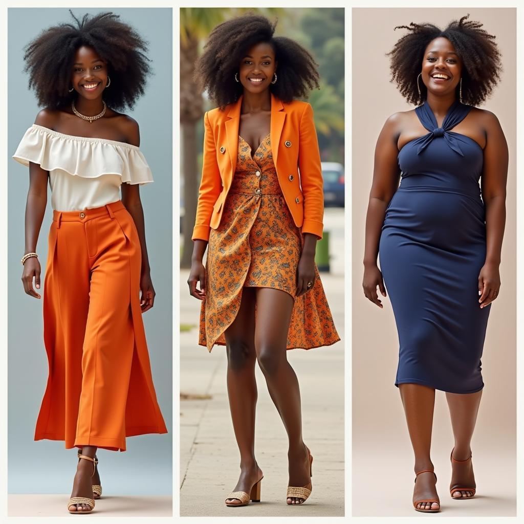 Clothing Colors for Brown Skin: A fashion montage showcasing various outfits in colors that flatter brown skin, including warm tones, cool tones, and jewel tones, demonstrating how to incorporate these colors into different styles.