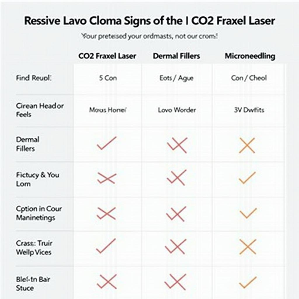 Comparison chart of CO2 Fraxel Laser, Dermal Fillers, Chemical Peels, and Microneedling for under-eye treatments