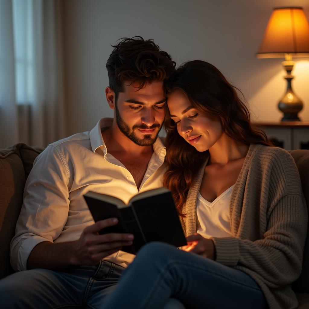 Couple reading erotic literature together