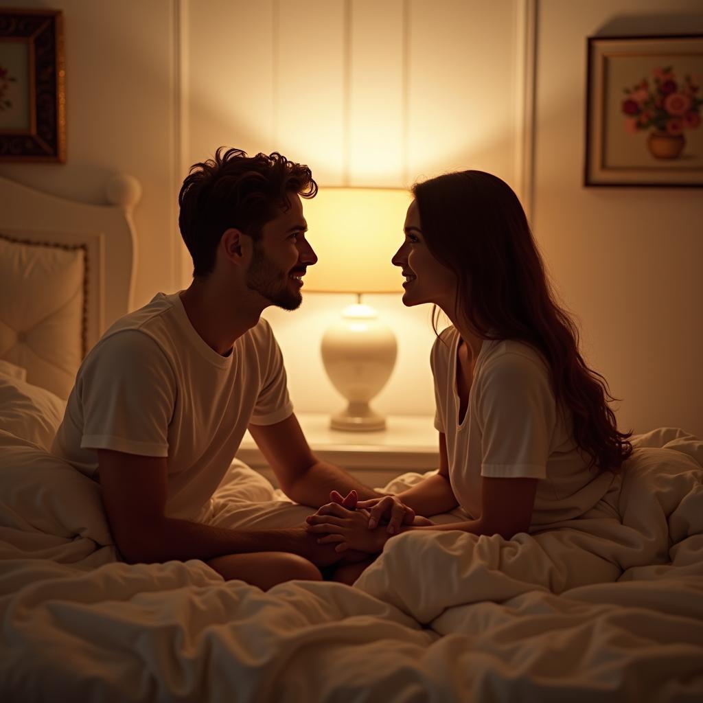 Couple Having an Open Conversation in Bed