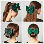 Dark Green Hair Bow Styles: Examples of different hairstyles incorporating a dark green hair bow.