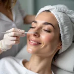 Close-up of a dermaplaning treatment in a NYC clinic