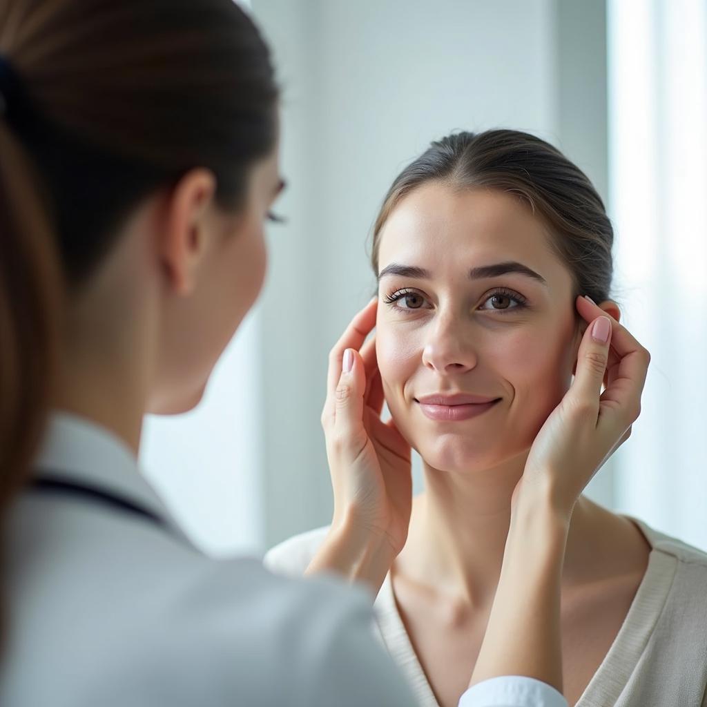 Dermatologist examining a patient's skin