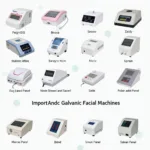 A selection of different galvanic facial machines illustrating a range of sizes, designs and features available on the market.