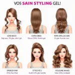 Different Hairstyles with VO5: A collage showcasing various hairstyles achieved using VO5 styling gel, from sleek and polished to textured and voluminous.