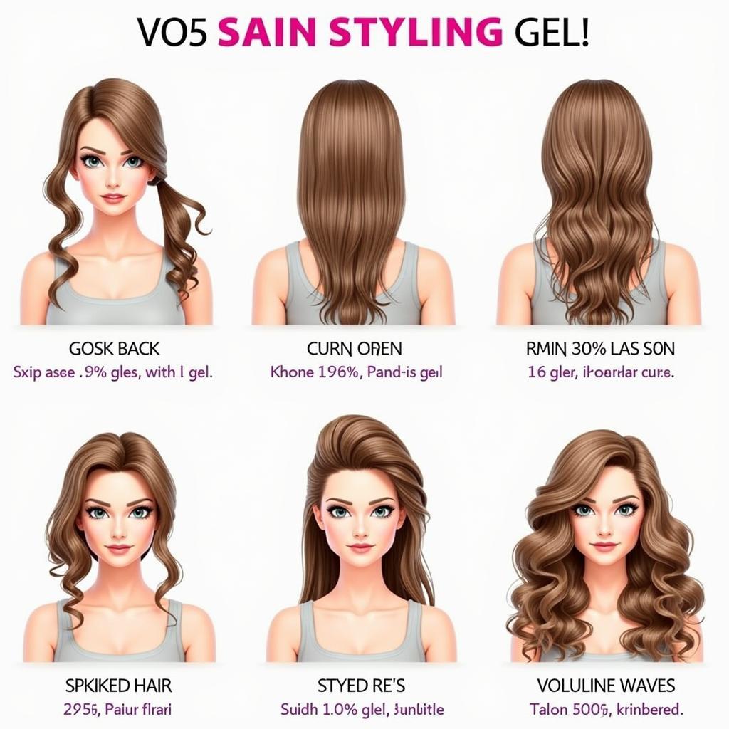 Different Hairstyles with VO5: A collage showcasing various hairstyles achieved using VO5 styling gel, from sleek and polished to textured and voluminous.