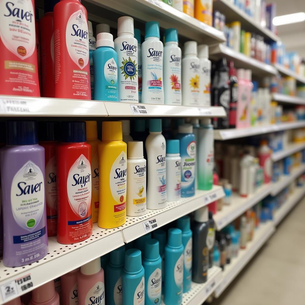 Various non-aerosol spray antiperspirants on a store shelf