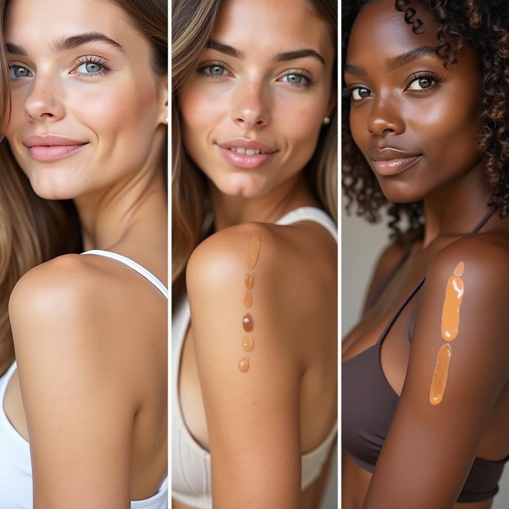 Different shades of tanned skin achieved with tanning drink drops.