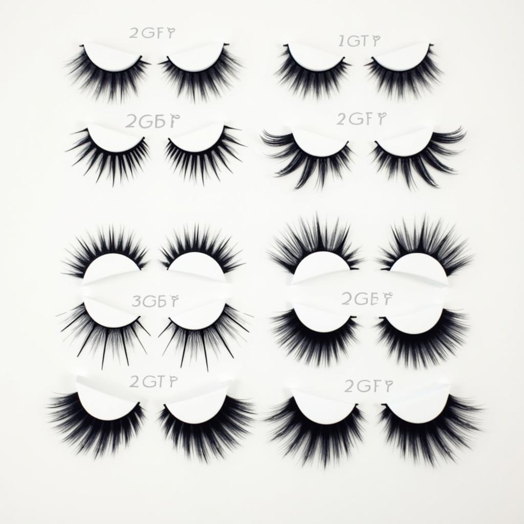 Various styles of dramatic mink lashes showcasing different lengths and volumes