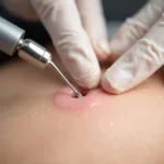 Close-up view of electrolysis hair removal procedure